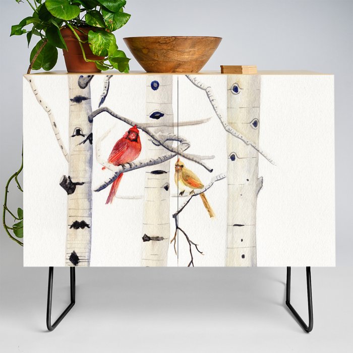 Birch Trees and Cardinal Credenza