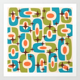 Mid Century Modern Atomic Abstract 367 Googie Blue Green Orange and Brown Art Print