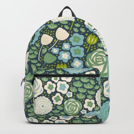 Blossom Retro Flowers Teal Backpack