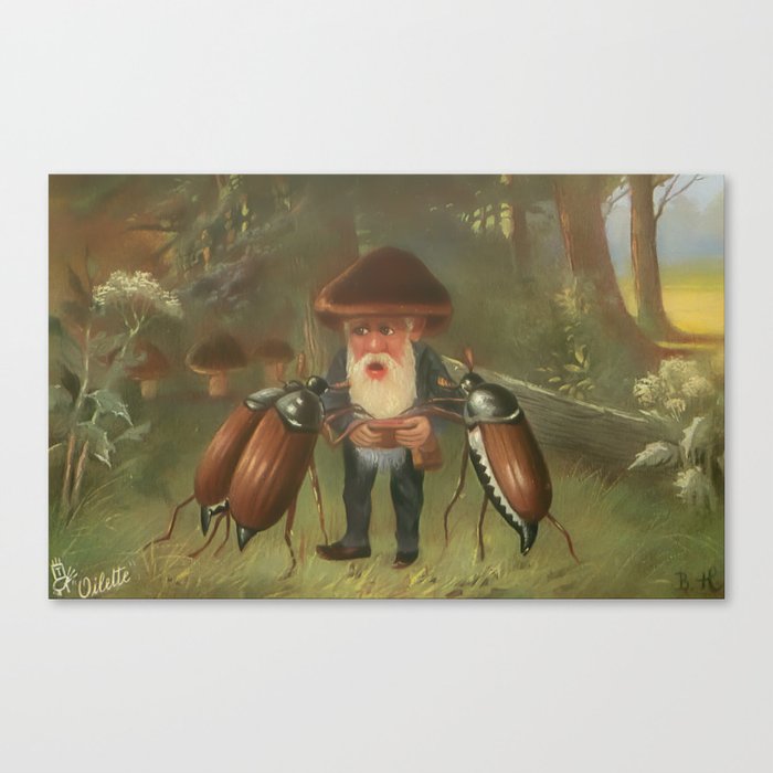 Gnome Pestered by three begging mayflies Vintage Postcard Art Canvas Print