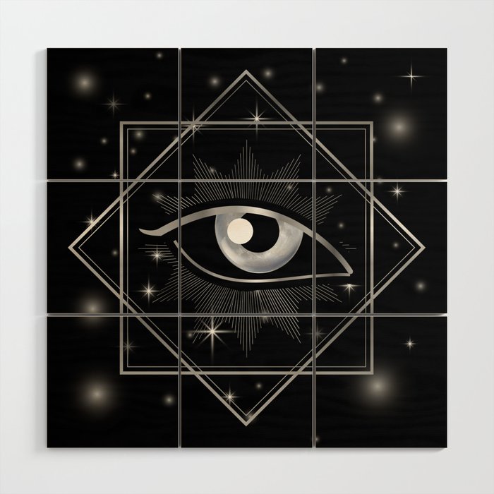 All seeing eye of Providence or Illuminati masonic symbol silver Wood Wall Art