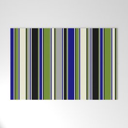 [ Thumbnail: Green, Dark Gray, Blue, Beige, and Black Colored Lined Pattern Welcome Mat ]