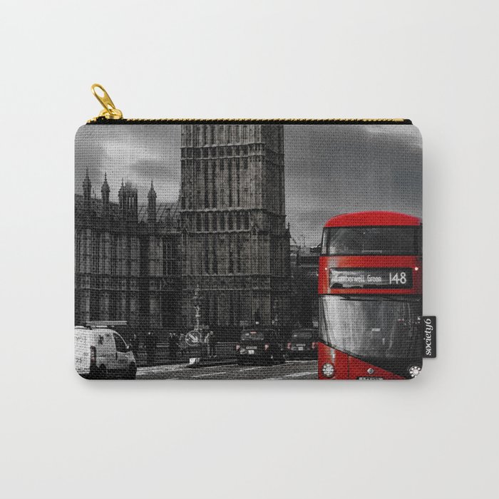 London - Big Ben with Red Bus bw red Carry-All Pouch