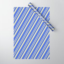 [ Thumbnail: Royal Blue & Pale Goldenrod Colored Stripes/Lines Pattern Wrapping Paper ]