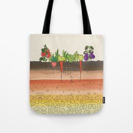 Earth soil layers vegetables garden cute educational illustration kitchen decor print Tote Bag