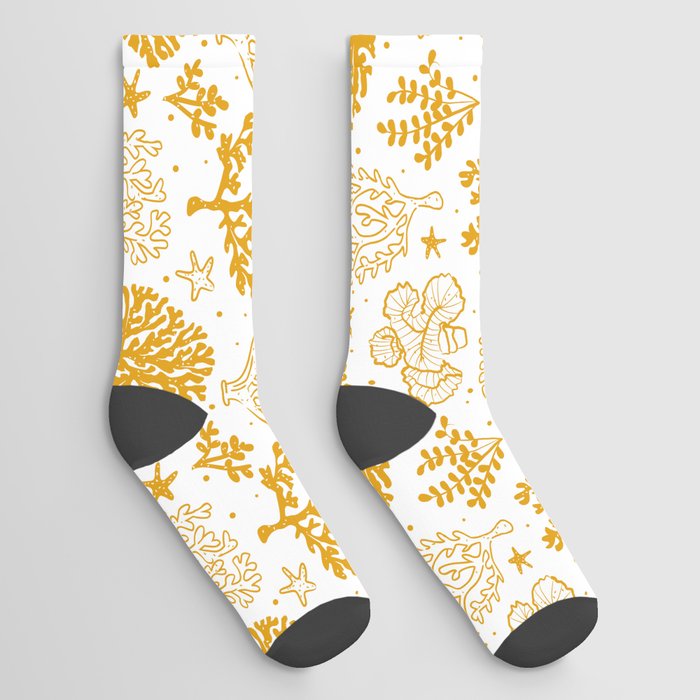 Mustard Coral Silhouette Pattern Socks