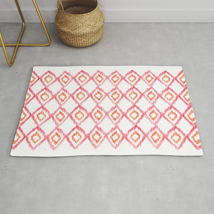Fiery Coral - aztec watercolour pattern Rug