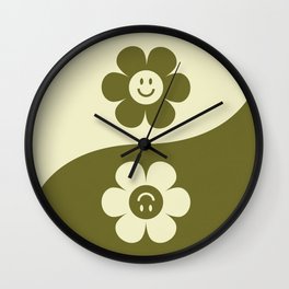 Yin yang retro floral smiley # matcha latte Wall Clock
