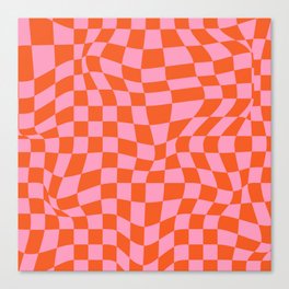 70s Trippy Grid Retro Pattern in Pink & Orange Canvas Print