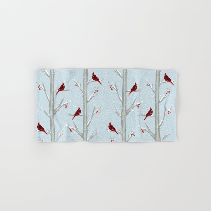 Red Cardinal Bird In The Winter Forest Hand & Bath Towel
