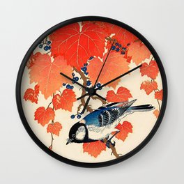 Vintage Japanese Bird and Autumn Grapevine Wall Clock
