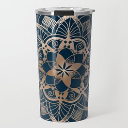 Lotus metal mandala on blue Travel Mug