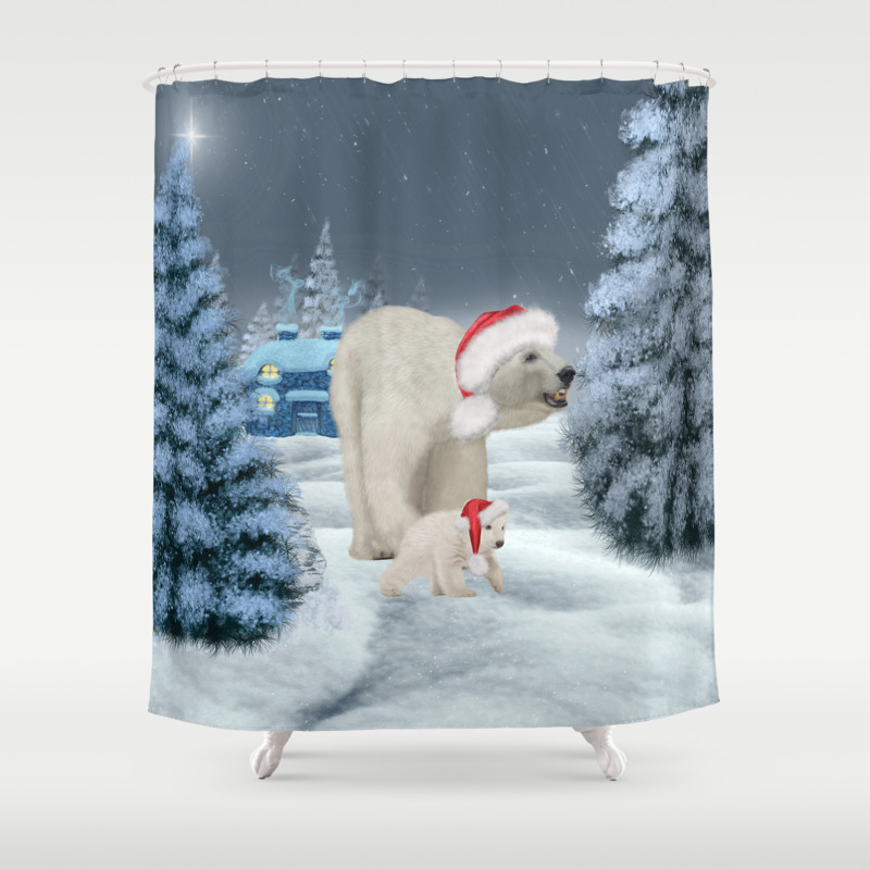 Wonderful Polar Bear Mum With Polar Bear Baby With Christmas Hat