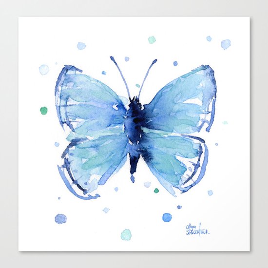 Blue Butterfly Watercolor Butterflies Animals Canvas Print