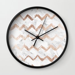 Chic faux rose gold chevron white marble pattern Wall Clock