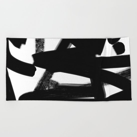 Thinking Out Loud - Black and white abstract painting, raw brush strokes Beach Towel