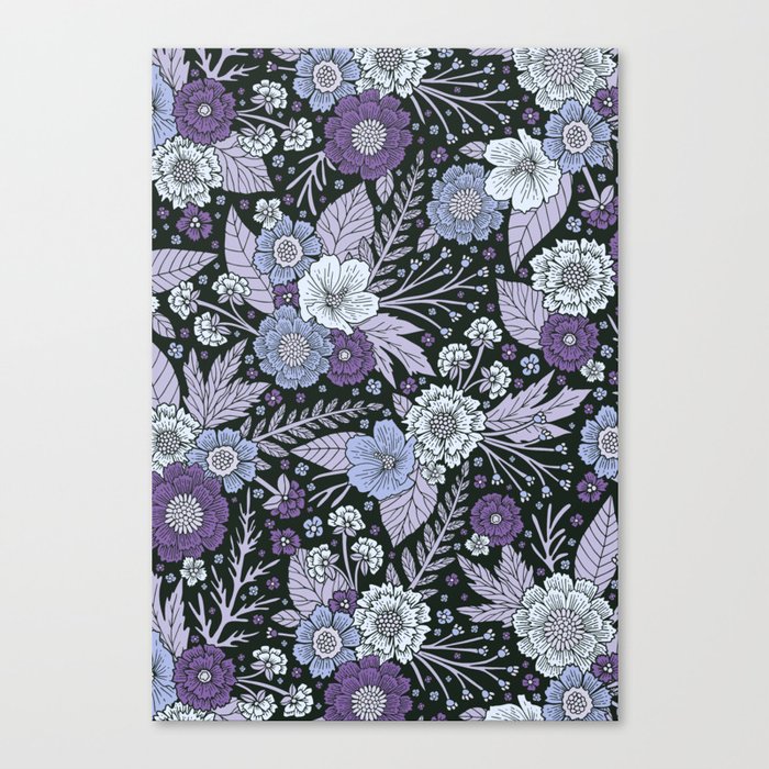 Purple, White & Lavender Floral Pattern - Flowers Canvas Print