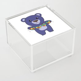 Autism Awareness Month Puzzle Heart Blue Bear Acrylic Box