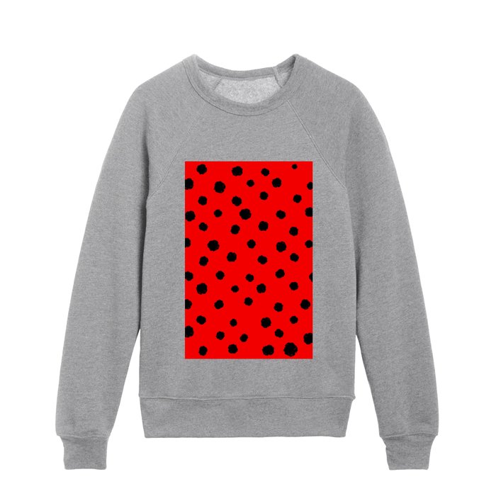 Hand-Drawn Dots (Black & Red Pattern) Kids Crewneck