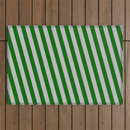 [ Thumbnail: Dark Green & Grey Colored Lined/Striped Pattern Outdoor Rug ]
