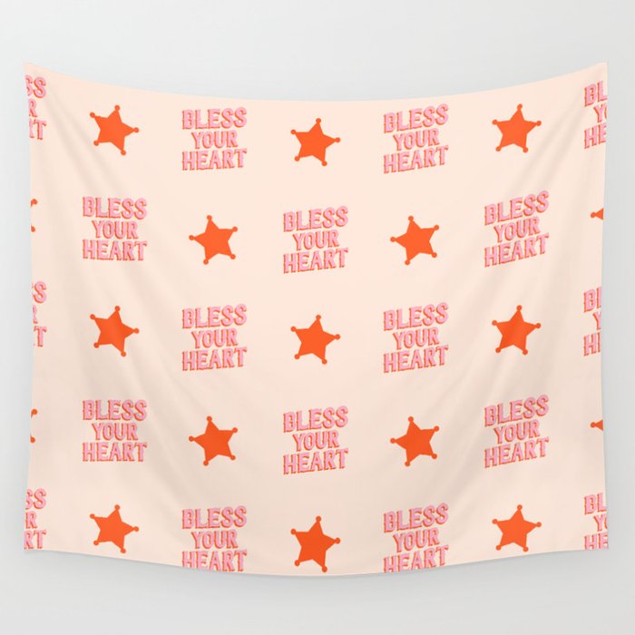 Southern Snark: Bless your heart (bright pink and orange) Wall Tapestry