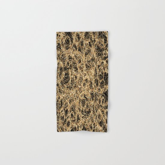 Gold Thread on Black | Abstract Brain Map 3 Hand & Bath Towel