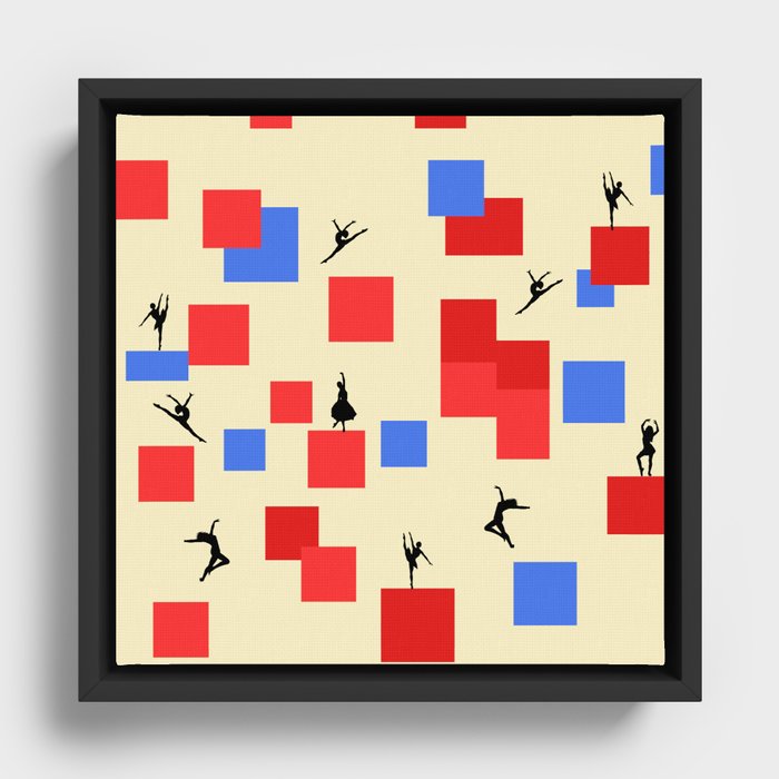 Dancing like Piet Mondrian - Composition in Color A. Composition with Red, and Blue on the light yellow background Framed Canvas