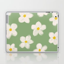 Groovy 70s Daisy Flowers on Sage Green Laptop Skin