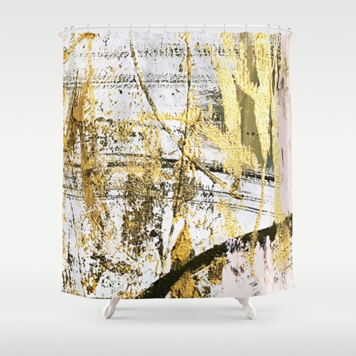 Armor [11]: a bold, elegant abstract mixed media piece in gold pink black and white Shower Curtain