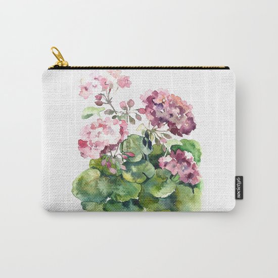 Watercolor pink geranium flowers aquarelle Carry-All Pouch