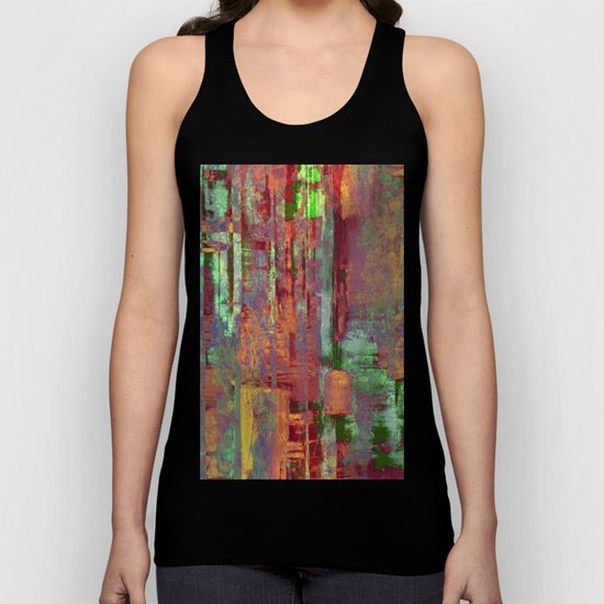Overexposed - Abstract, textured painting in brown, orange and green Unisex Tank Top