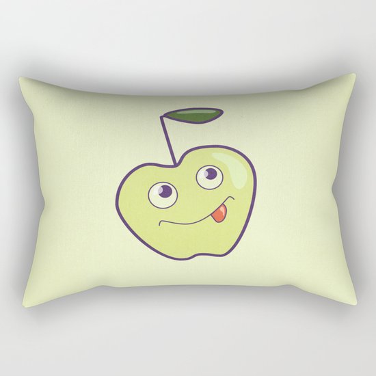 Smiling Green Cartoon Apple Rectangular Pillow