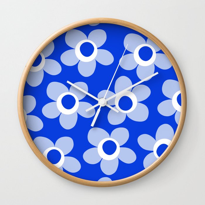 Blue Maisie Flowers Cheerful Floral Pattern in Royal Blue and Light Blue Wall Clock