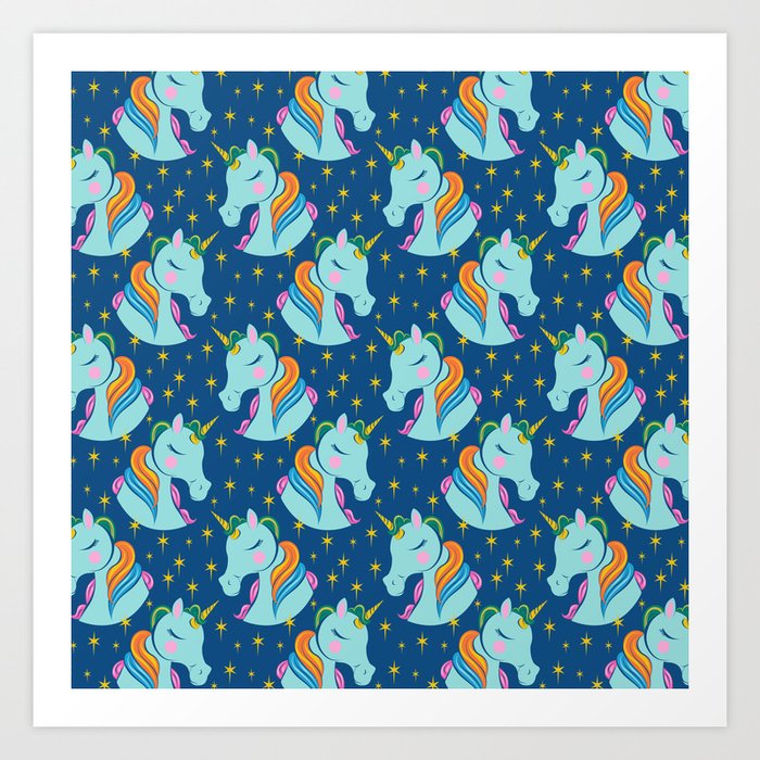 Unicorn Rainbow - Classic Blue Art Print
