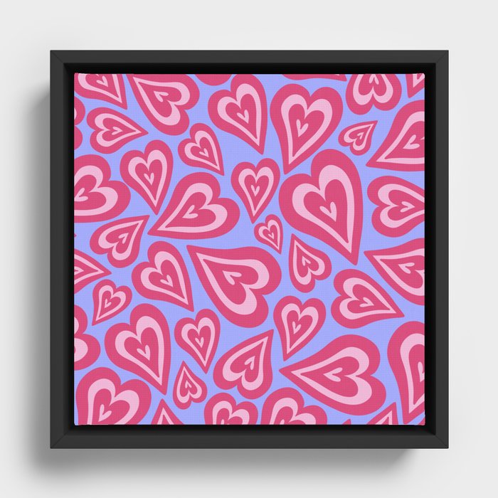 Retro Swirl Love - Purple pink Framed Canvas