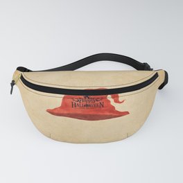 Trick or Treat Creepy Cat on Red Witch Hat on Vintage Papaer Fanny Pack