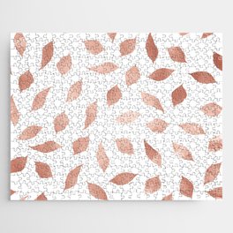 Elegant Abstract Botanical Rose Gold Leaves Pattern Jigsaw Puzzle