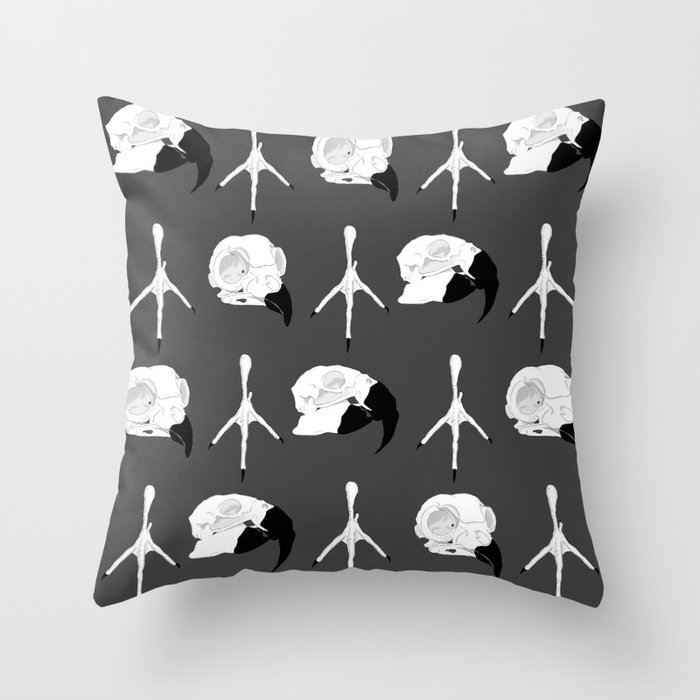 Birdskull pattern Black & White Throw Pillow