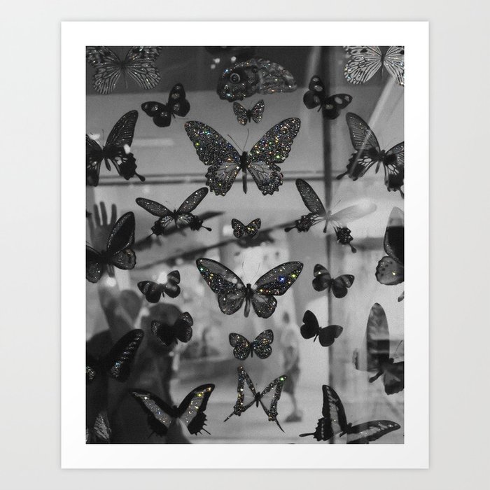 BLACK AND WHITE BUTTERFLIES | photo | sparkle and shine | wings | aesthetic | monochrome | fly  Art Print