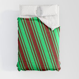 [ Thumbnail: Green & Maroon Colored Striped/Lined Pattern Comforter ]