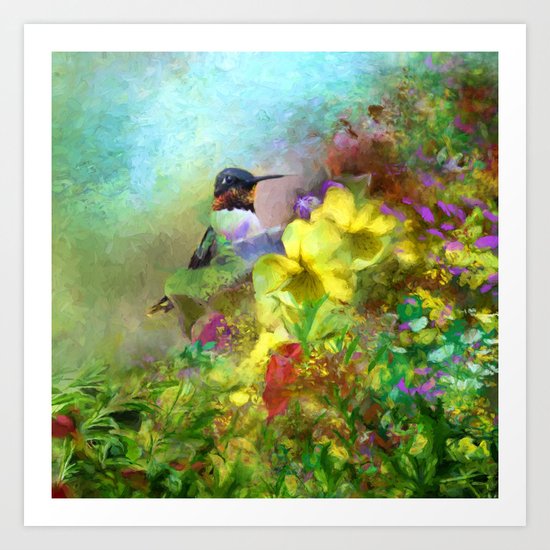 Hummingbird Bouquet Art Print