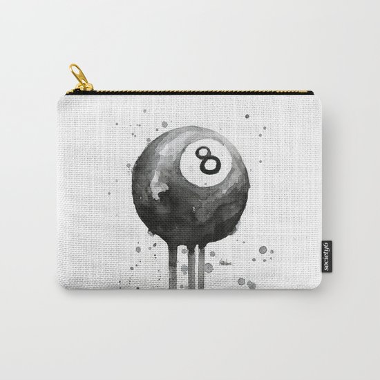 8-Ball Watercolor Black Pool Billiards Eight Ball Art Carry-All Pouch