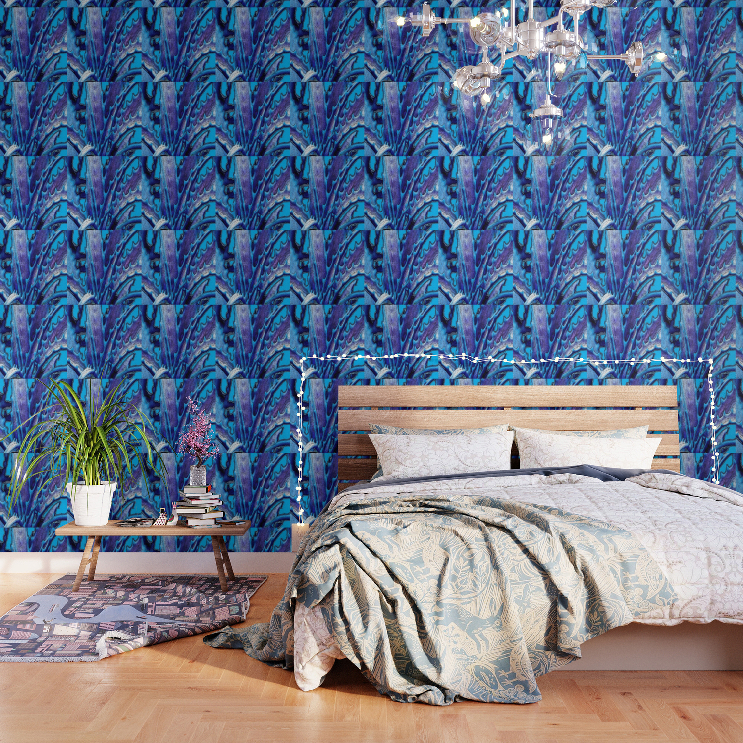 Energetic Blue Abstract Modern Art Wallpaper By Sharlesart Society6