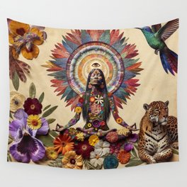Flower, Jaguar, Hummingbird Wall Tapestry