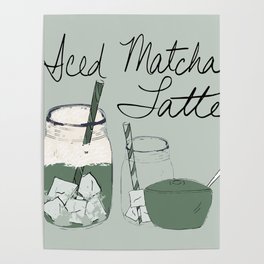 Iced Matcha Latte Soft Sage Mint Green Poster
