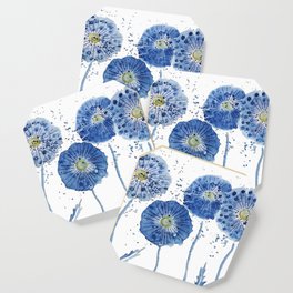 four blue dandelions watercolor Coaster