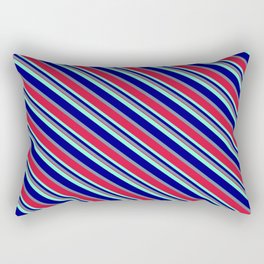 [ Thumbnail: Aquamarine, Blue, Light Slate Gray & Crimson Colored Lines/Stripes Pattern Rectangular Pillow ]