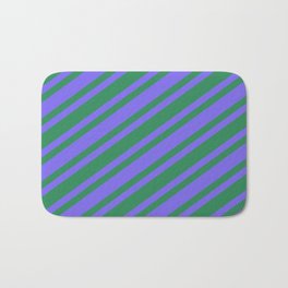 [ Thumbnail: Sea Green & Medium Slate Blue Colored Pattern of Stripes Bath Mat ]