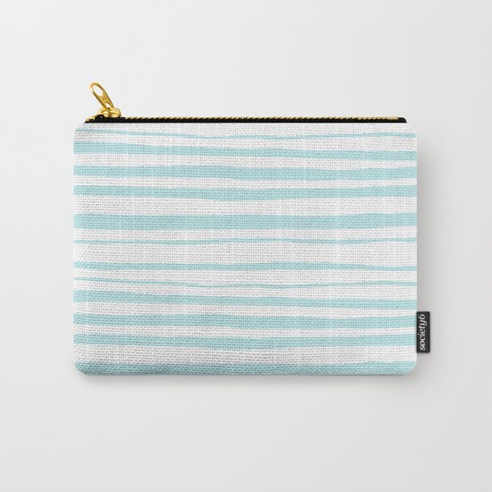 Handmade aqua turquoise Stripes on white - Maritime pattern Carry-All Pouch