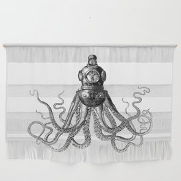 Octopus in Diving Helmet | Deep Sea Divers Helmet | Vintage Octopus | Tentacles | Black and White | Wall Hanging
